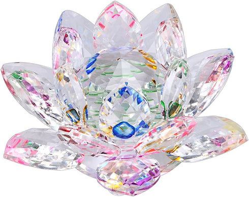 OwnMy Sparkle Crystal Lotus Flower Hue Reflection Feng Shui Home Decor with Gift Box (4 Inch/ 100MM Rainbow)...