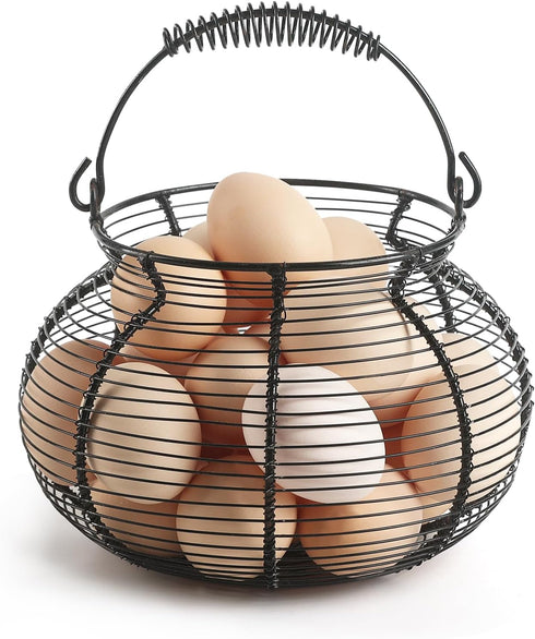 Egg basket-Farmhouse Round Wire Egg Baskets for Fresh Egg With Handle,Metal Egg Collecting Basket for Gathering Fresh Egg,Basket for Countertop Ho...