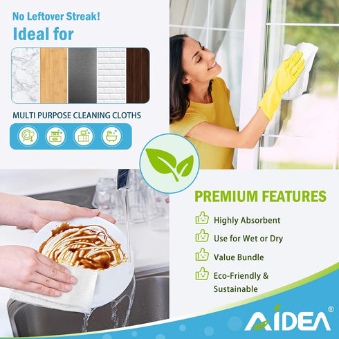 AIDEA Microfiber Cleaning Cloth 12PK, Dish Cloths White, Strong Water Absorption, Lint Free Rags, Scratch Free, Streak Free Microfiber Towels, Kit...
