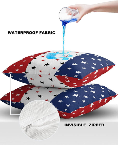 Waterproof Pillow Covers for Couch Throw Pillow Cases Set of 2, Independence Day Decorative Cushion Pillow Covers 18x18In,Indoor Outdoor Decoratio...