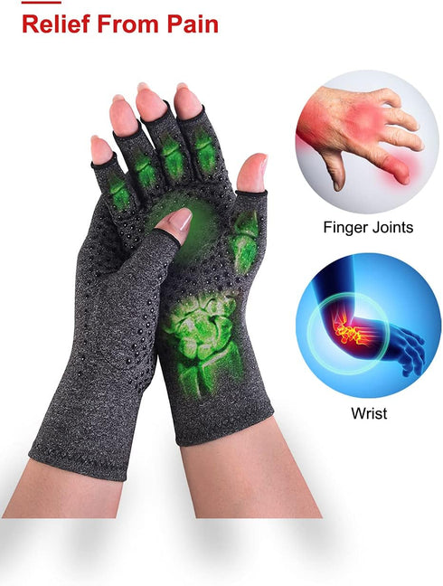 Donfri 2 Pairs Arthritis Compression Gloves - Fingerless Gloves for Women & Men, Arthritis Pain Relief, Rheumatoid & Osteoarthritis, Raynaud's, Ca...