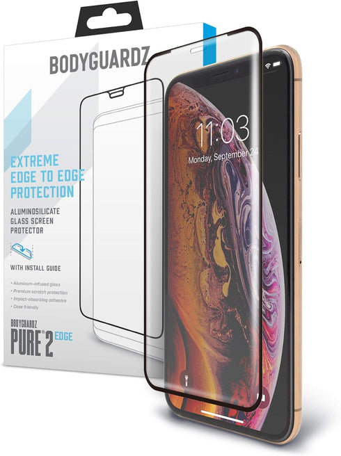 BodyGuardz - Pure 2 Edge Glass Screen Protector for Apple iPhone Xs/X, Ultra-Thin Edge-to-Edge Tempered Glass Screen Protection......