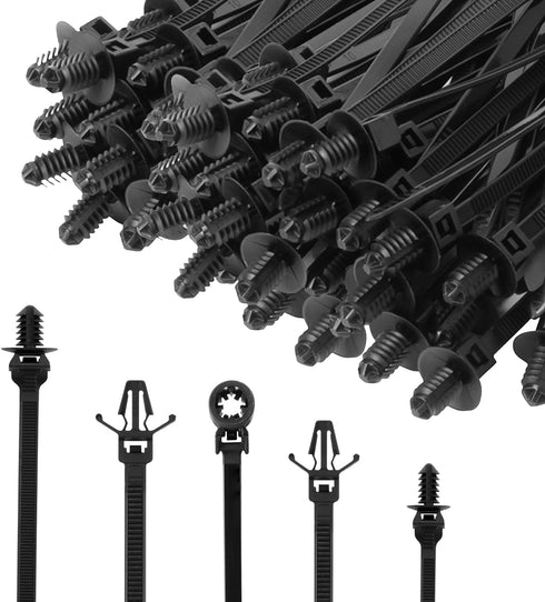 210 PCS Universal Nylon Push Mount Cable Zip Ties Assorted Sizes, Heavy Duty Nylon Push Mount Self Locking UV Resistant Wire Ties, 5 Most Popular ...