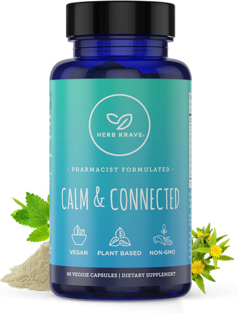 Calm & Connected -Stress Support & Ayurvedic Nootropic for Natural Calm, Focus, Clarity and Energy, Cortisol Manager with Ginkgo Biloba, Ashwagand...