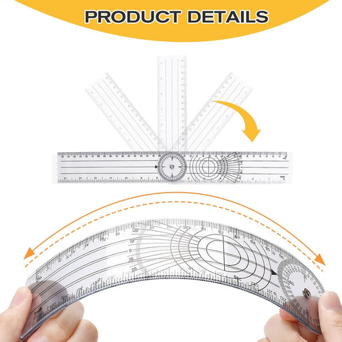2Pcs Clear Plastic Goniometer Quick Angle Protractor Angle Finder Angle Ruler Can Rotate 360 Degree 7'' Arms Measuring Tool for School Office Meas...