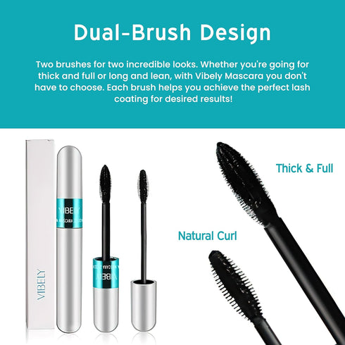 Vibely Mascara (Official) Lash Cosmetics - Dual Brushes for Longer, Thicker, Natural Looking Eyelashes - Waterproof and Long-Lasting by Invisilift...