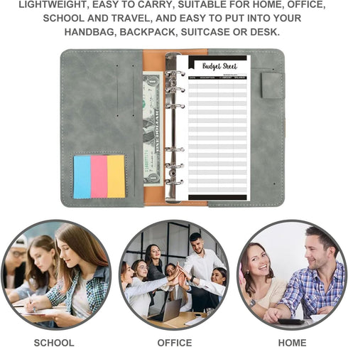 GVRGO Binder A6, Nnx Note Pad Style with Zippered Pocket, Holds 12+12 Budget Cards + 14+10 Sticky Sheet Monthly Planner * 2+5 Color Folders * 1 Gr...
