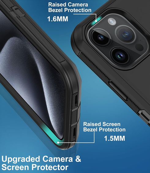 for iPhone 15 Pro Case, with Built in Screen Protector Heavy Duty Drop Protection, Full Body Rugged Shockproof Dust Proof Protective Phone Cover f...
