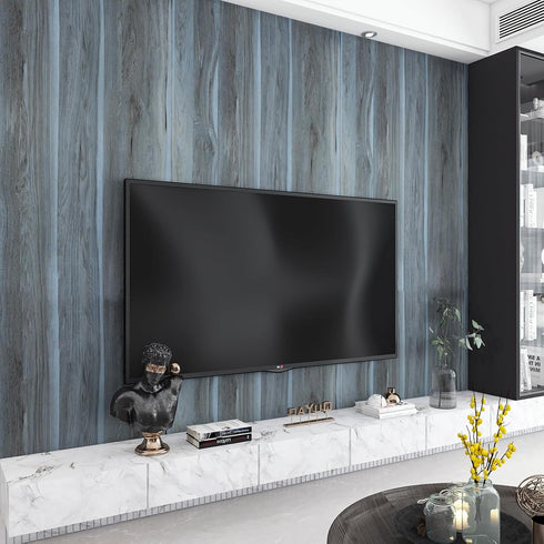 Peacock Blue Wallpaper Stick and Peel Blue Wood Grain Contact Paper for Cabinets Wood Look Wallpaper with Air Guide Slot Design 16x118inch Wood Vi...
