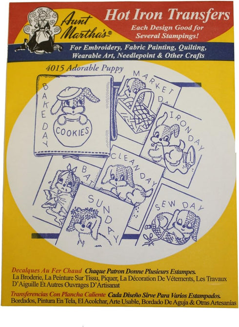Aunt Martha's Iron On Transfer Patterns for Stitching, Embroidery or Fabric Painting, Days of the Week Patterns, Set of 5...