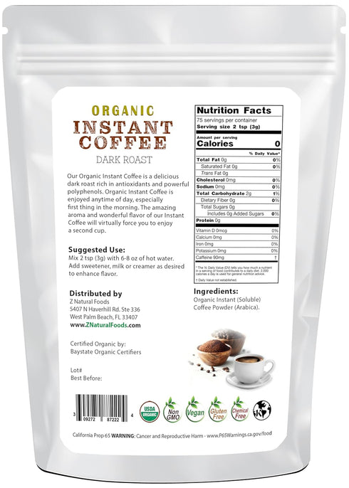 Organic Instant Coffee Powder, Dark Roast Delight, Rich In Immune-Supporting Antioxidants, Boosts Mood, Energy, and Memory, Enjoy Hot Or Iced, Glu...