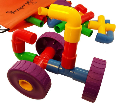 Skoolzy STEM Learning Pipe Tube 29 Piece Toys_and_Games Set, Educational Construction Building Blocks for ADHD & Autism for Baby, Kid Includes Whe...