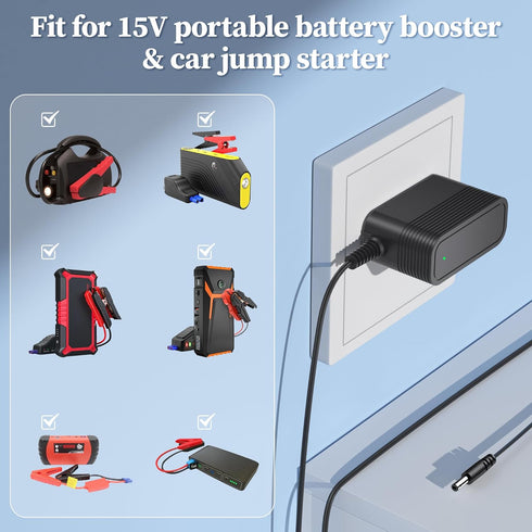 15V 1A Charger for Car Jump Starter Power Supply for Peak 450A 500A 600A 800A 1000A Peak AC Adapter for Auto Battery for Booster for TACKLIFE T6 f...