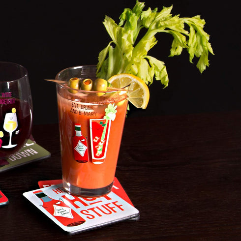 Pavilion - Bloody Mary - 4 Piece Sentiment, Pattern and Character Coaster Set With Box Holder - 4 Inch...