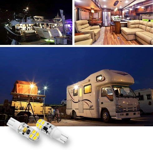 KAKEMONO T5 T10 Wedge Base LED Bulb 2W AC10-18V/ DC10-30V 2700K Warm White for 12V Low Voltage Landscape Path Deck RV Camper Lights, 10 Pack...