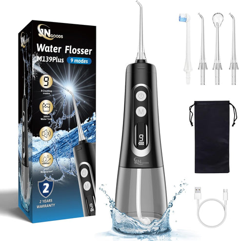 Water Dental Flosser oral irrigator,JNGOODS 300ml Rechargeable water flosser for teeth IPX7 Waterproof 9 Modes portable Oral Irrigator. LED displa...