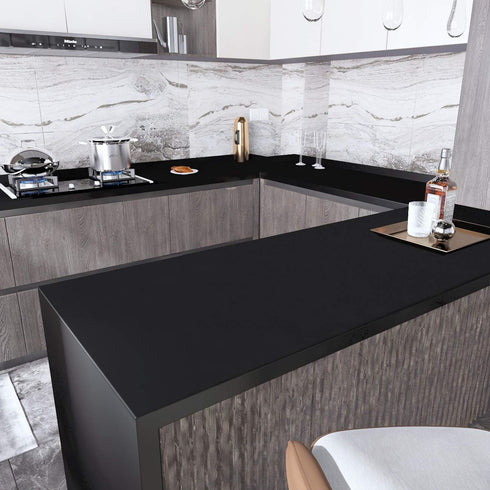 Decotalk Black Contact Paper for Cabinets Black Peel and Stick Wallpaper Matte Solid Black Wallpaper for Bedroom Decorative 17.7"x120" Black Conta...