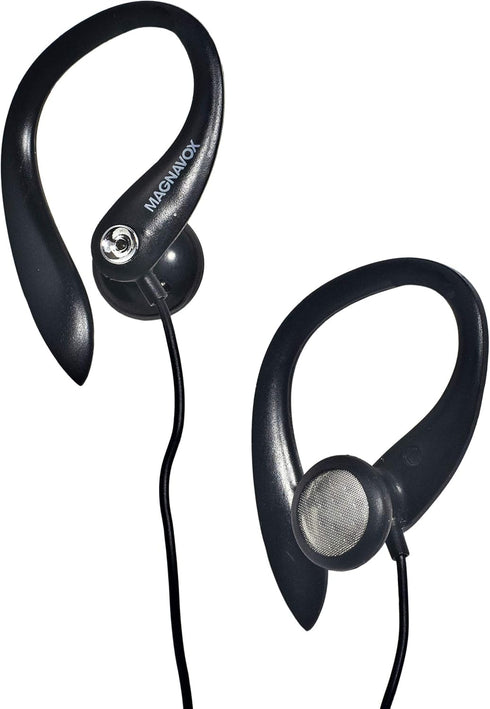 Magnavox MHP4854-BK Earhook Earbuds With Microphone in Black | Available in Black & White | Extra Value Comfort Stereo | Durable Rubberized Cable...
