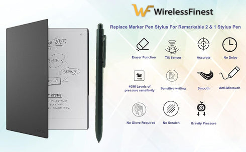 Stylus Digitizer Pen with Nib Replacement for Marker Remarkable 1 & 2 Stylus Tablet Pen Black Gen 1 & 2, Erase Function, Tilt Sensitive Sensor, Ex...