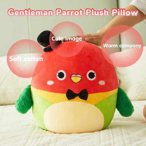 12" Bird Plush Pillow Cute Parrot Stuffed Animal Parrot Soft Plushie Parrot Birthday for Boys Girls Kids,Red and Green Gentleman Parrot...
