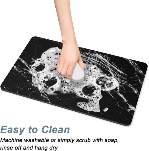 Coffee Mat, 12"x19" Marble Style Coffee Bar Mat for Coffee Station Accessories and Organizer, Absorbent Dish Drying for Kitchen Counter, Cute Blac...
