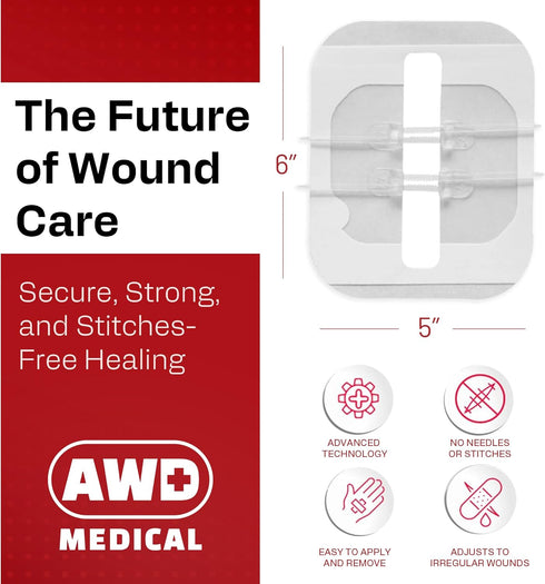 AWD Zip Stitch Wound Closure Strips - 2 Zipstitch Devices, 2 Sterile Gauzes, 2 Alcohol Wipes - Emergency Laceration Device for Cuts Without Stitch...