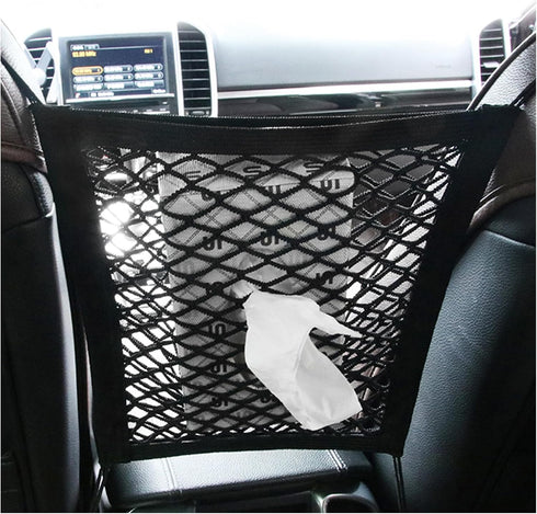 2 Layers Car Mesh Organizer, Two-Side Elasticity Auto Seat Back Net Bag Between Front Seats, Car Net Barrier of Backseat Pet Kids, Tissue Purse Ho...