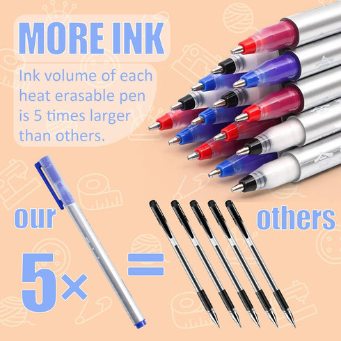 Heat Erasable Fabric Marking Pens Set | 11Pcs 3 Colors | Increase Ink Capacity & Writes Smooth | Sewing Quilting Supplies, Sewing Gifts...