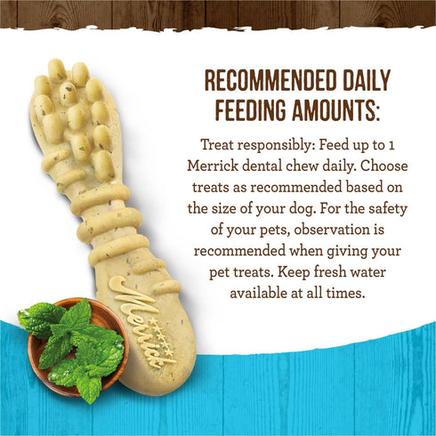 Merrick Fresh Kisses Natural Dental Chews, Toothbrush Shape Treat Infused With Real Mint, For Large Dogs - 7 ct. Bag...