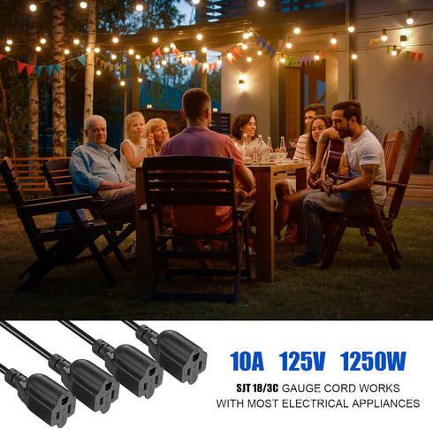 4 Outlet Power Cord, NEMA 5-15P to 5-15R 3 Prong 1 to 4 Y Splitter US AC Male and Female Power Cable SJT 16AWG Outlet Saver, 4 Way Extension Cord ...