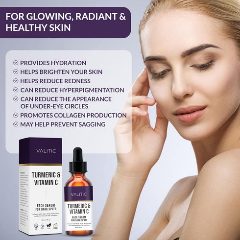 VALITIC Vitamin C Face Serum for Anti Aging - Hyaluronic Acid, Collagen, Kojic Acid, Turmeric Oil Dark Spot Remover Brightening Serum Eyes and Fac...