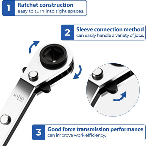 Toovem HVAC Service Wrench Set, Ratchet Wrench has 3/16"1/4" 3/8" 5/16" Size and 2 Hexagon Bit Adapter HVAC Tools for Air Refrigeration Equipment,...