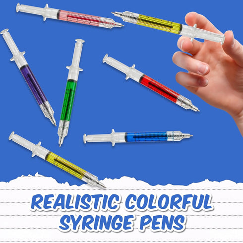 Syringe Pens - 12 Pack - Retractable Ballpoint Pens with 6 Colors - Perfect for School, Parties, Nurse Gifts and Medical-Themed Presents...