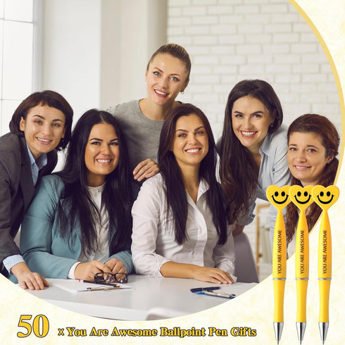 Qilery 50 Pcs Employee Appreciation Gifts Smile Face Pens You Are Awesome Pens Heart Funny Pens Inspirational Quote Black Ink Ballpoint PensThank ...