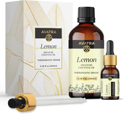 Avatra Lemon Essential Oil for Skin & Aromatherapy | Natural & Undiluted Essential Oil for Diffuser, Household Cleaning | Therapeutic Grade Essent...