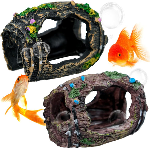 2 PCS Broken Barrel Aquarium Decorations, Caves Hide Hut Fish Tank Ornaments, Shipwreck Theme Landscaping Hideouts Accessories...