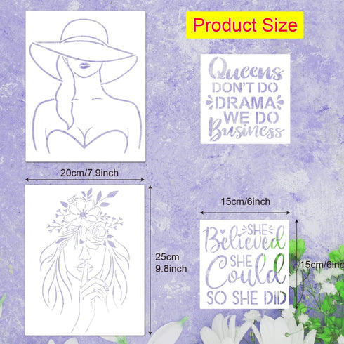 18 Pieces Women Theme Lady Stencils Floral Female Face and Inspirational Quote Girl Stencil for Home Wall Art Decor Painting on Wood Canvas Paper ...