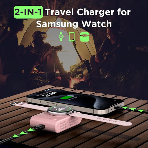 Portable Watch Charger for Samsung,2000mAh 2-in-1 Magnetic Travel Emergency Power Bank,Keychain Galaxy Watch Charger for Samsung Galaxy Watch 6/6 ...