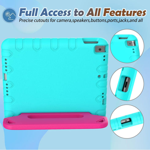 LTROP Kids Case for iPad 9th/ 8th/ 7th Generation (2021/2020/ 2019), iPad 10.2 Handle Stand Case - Turquoise and Rose...