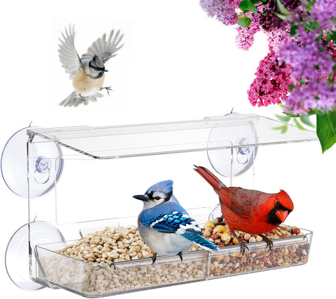 Window Bird Feeder with Strong Suction Cups, Clear Window Bird feeders for Viewing, Bird Feeders for Outdoors Outside, Fits for Cardinals, Finches...