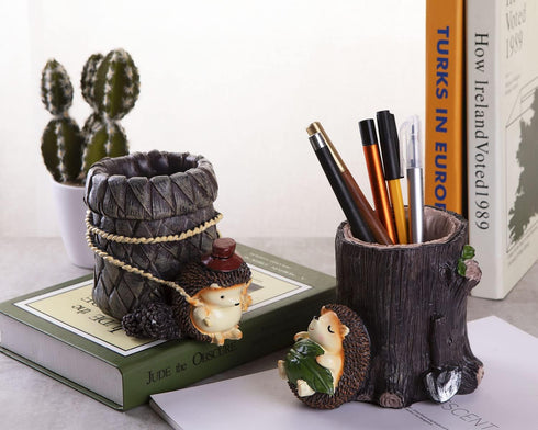 Desk Pen Toothbrush Pencil Pot Holder,Cute Resin Hedgehog Holder, Desktop Organizer Container Stationery Storage Office Desk Decoration...