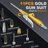11 Pcs Industrial Air Blow Gun Set with 4.8'' Air Flow Extension, Gold Paint Metal Air Nozzle Kit with 1/4 Inches Standard Quick Fitting, Professi...