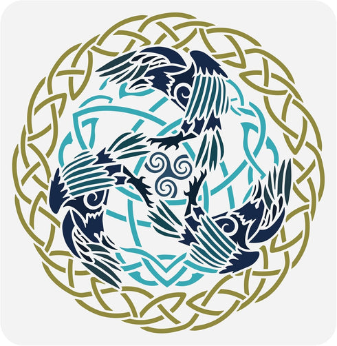 FINGERINSPIRE Celtic Raven Painting Stencil 11.8x11.8inch Celtic Knot Drawing Template Reusable Crow Pattern Hollow Out Stencil for Painting on Wa...