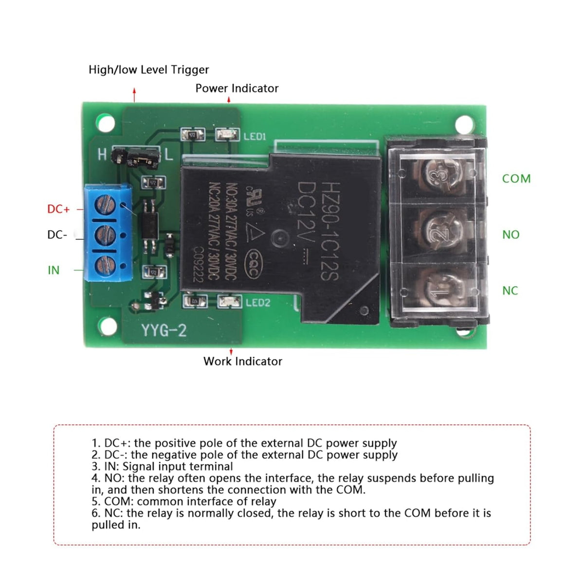 12V Relay Module Relay High Power One Way Relay Module Board High/Low ...