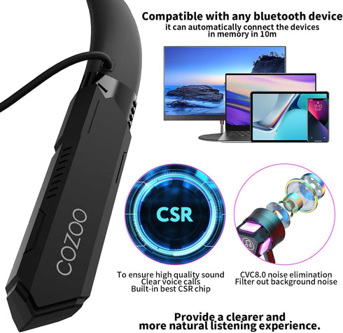 cozoo Bluetooth Headphones Neckband, 30H Playtime Wireless Bluetooth Earbuds w/Mic in-Ear Magnetic Neckband Earphone, IPX5 Sweatproof Deep Bass He...