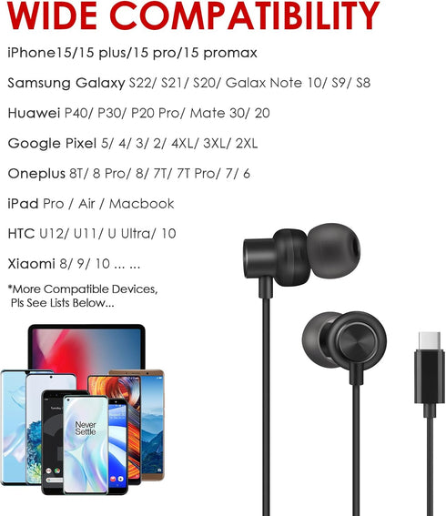 USB C Earbuds Wired in-Ear Headphone Isolate Noise Magnetic Wired Earphone with Microphone and Volume Control Type C Ear Buds Compatible for iPhon...