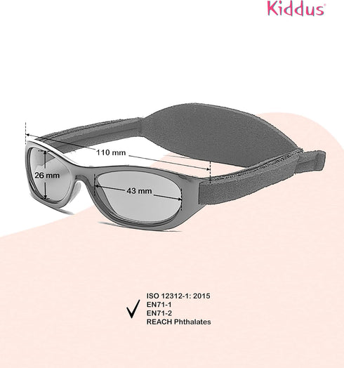 Kiddus Sunglasses for Newborn Baby. Age 0-2 years. UV Protection UV400. Adjustable Soft Neoprene Band. Unbreakable. BPA Free...