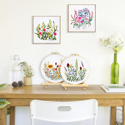 Dremisland 4 Sets Embroidery Kit for Beginners Cross Stitch Kits for Adults with Cute Flowers and Plants Patterns Beginner Embroidery Kit for Adul...