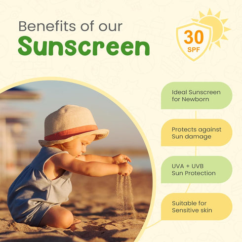 Natural Baby Sunscreen Lotion with Organic Ingredients, SPF 30+, Plant derived 95% Bio Based Ingredients - UVA/UVB Protection, 100ml...