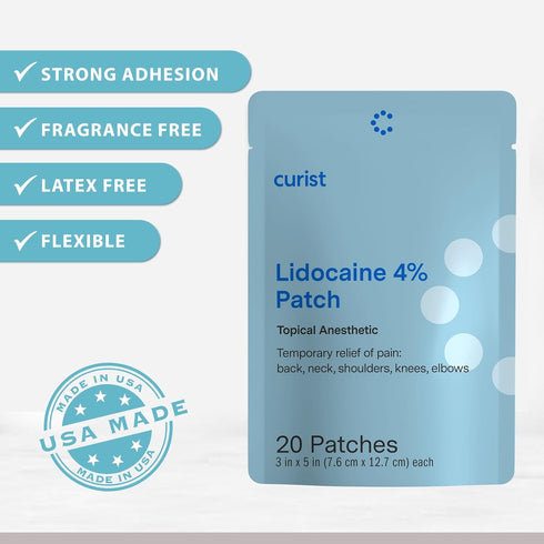 Curist Super Stick Lidocaine Patches Topical Pain Relief - Long Lasting Adhesive for Back Relief, Neck Relief, Sore Muscle Relief (20 Patches -1 P...